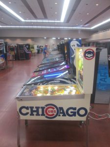 Here's a close-up of that first one, our Chicago Cubs Triple Play pinball machine, lovingly refurbished in honor of our World Series champs. 