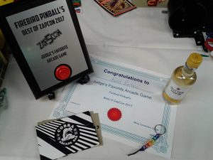 Each winner received an awesome bag of goodies, including a custom plaque from the local HJ Trophy, a gift card to Cobra Arcade, some libations, a certificate of coolness, and a keychain from our Random Keychain Collection. Congratulations, everyone!